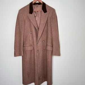 Clappers Men’s Vintage Tweed Wool Double-breasted Overcoat Suede Collar Size 38R